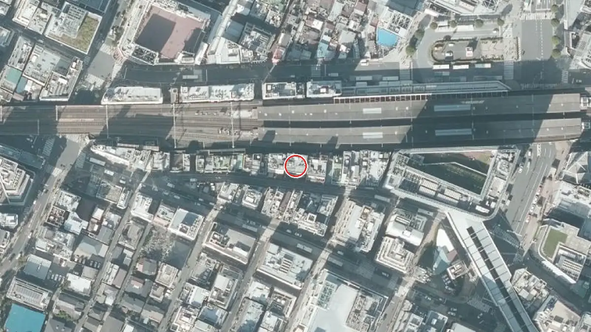 上空から見たDAYDREAM KICHIJOJI（中心の赤い輪が会場の位置）